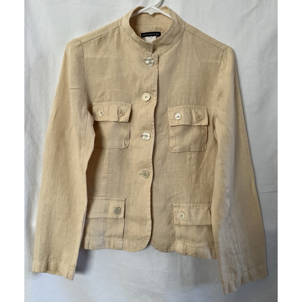 Anthropologie Jacket Womens Yellow Sz 6 100% Linen Casual Lightweight